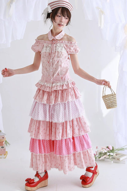Pink Retro Lolita Polka Dot Blouse