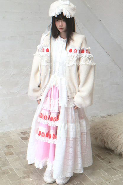 Strawberry Print Lace Tiered Skirt