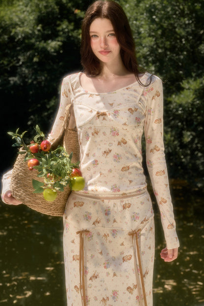 Deer Print Camisole Top Skirt Set-Up
