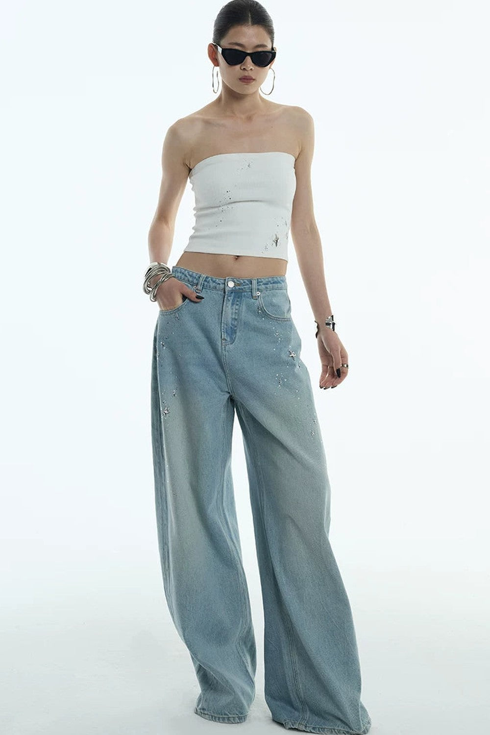 Jeans a gamba larga blu chiaro di luna
