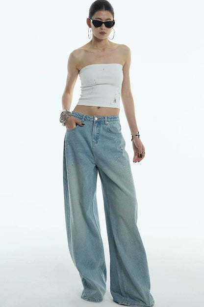 Jeans a gamba larga blu chiaro di luna