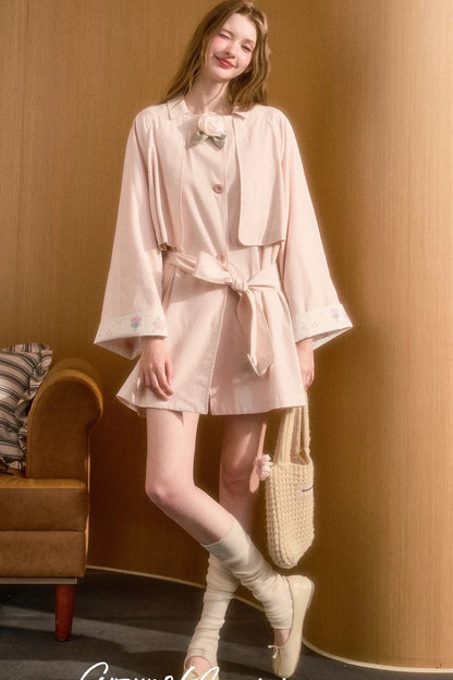 Layered-Look A-Line Linen Trench Coat