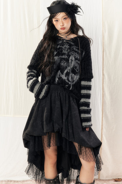 Light Striped Patchwork Hooded Knit Sweater