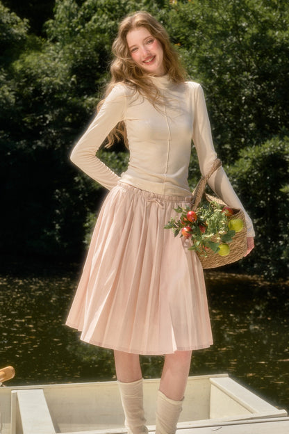 Elastic Waist Deer A-Line Pleated Skirt