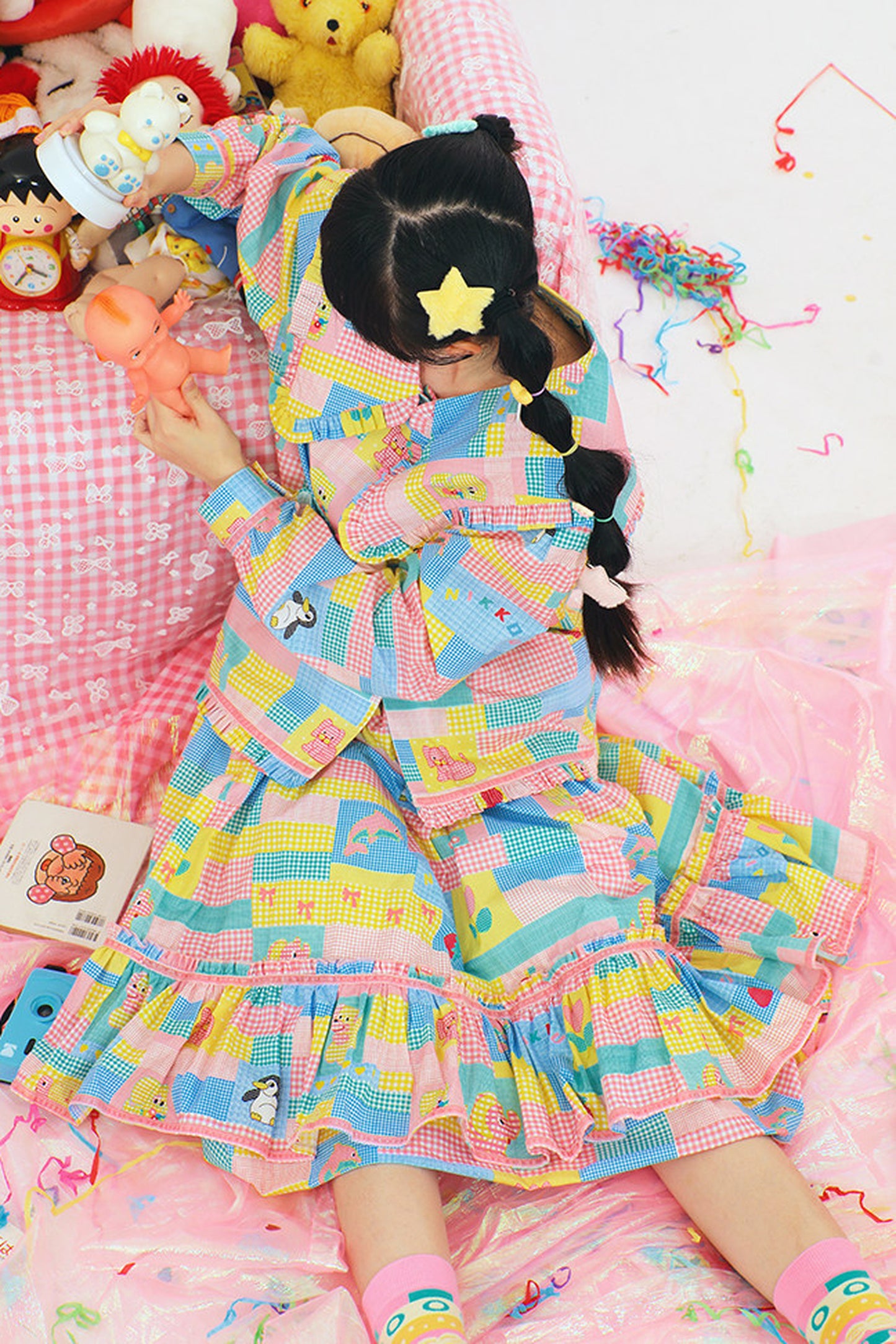 Patchwork Print Doll Collar Shirt