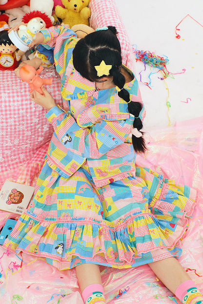 Patchwork Print Doll Collar Shirt