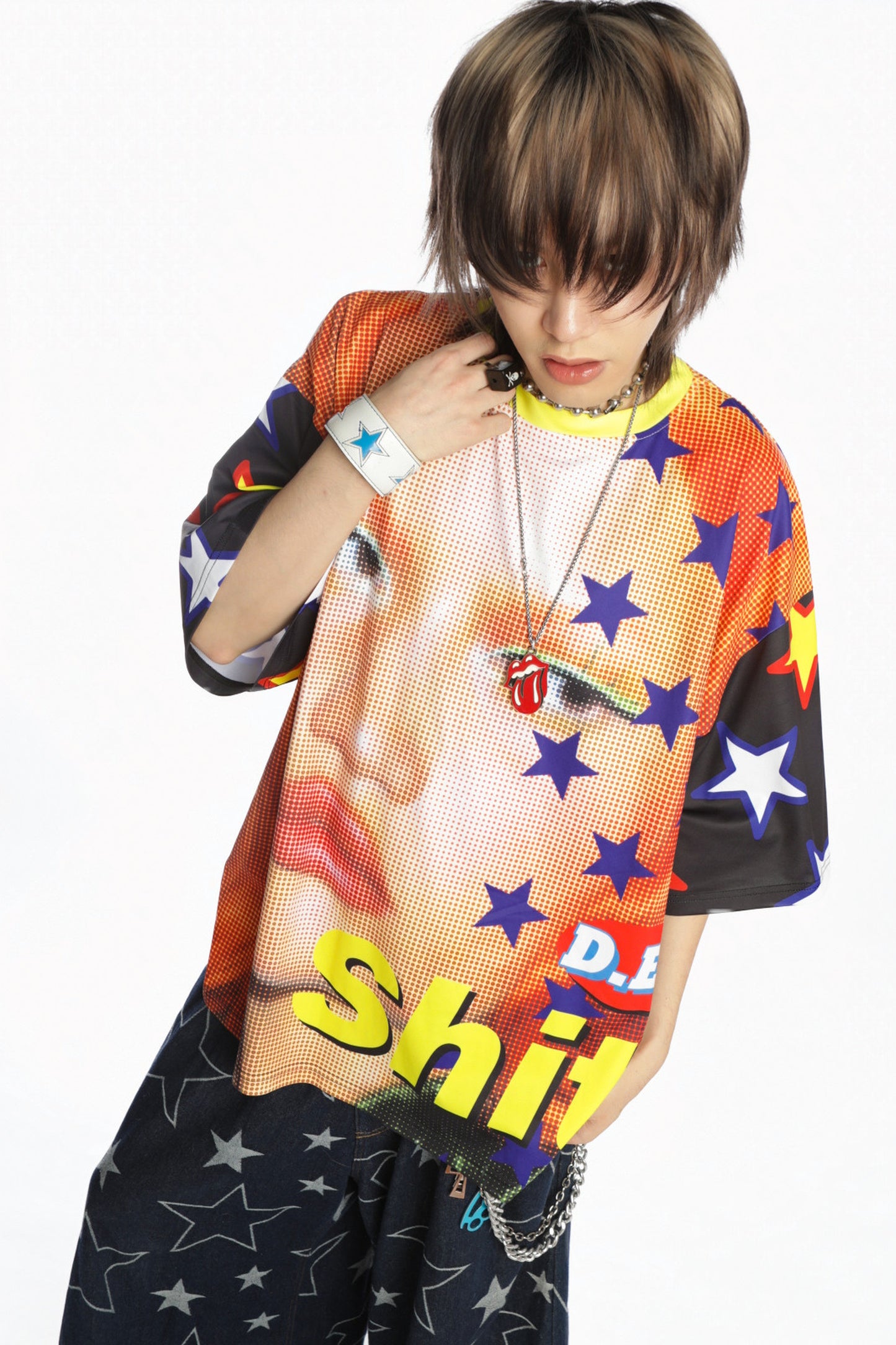 Quirky Printed Color-Blocked Collar Oversized Blouse