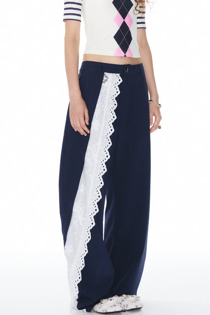 Navy Lace Trim Pants