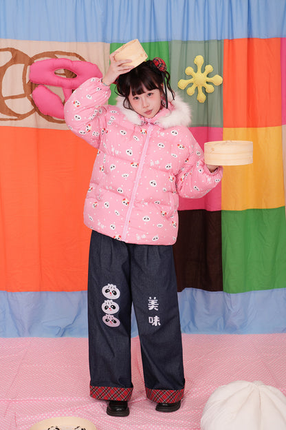 Pink Panda Hooded Down Jacket