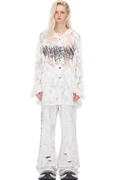 Camicia con cappuccio in pizzo floreale