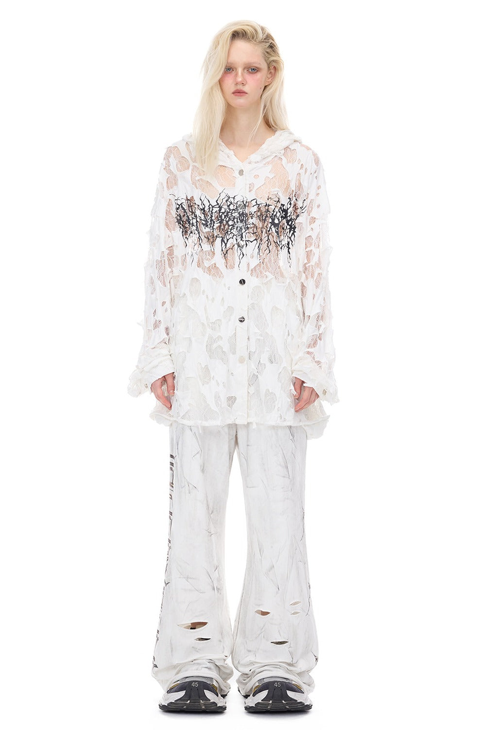 Irregular Ripped Coated Flared Sweatpants