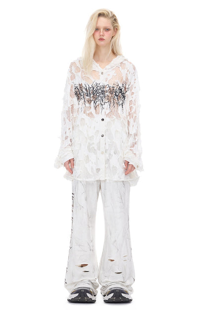 Irregular Ripped Coated Flared Sweatpants