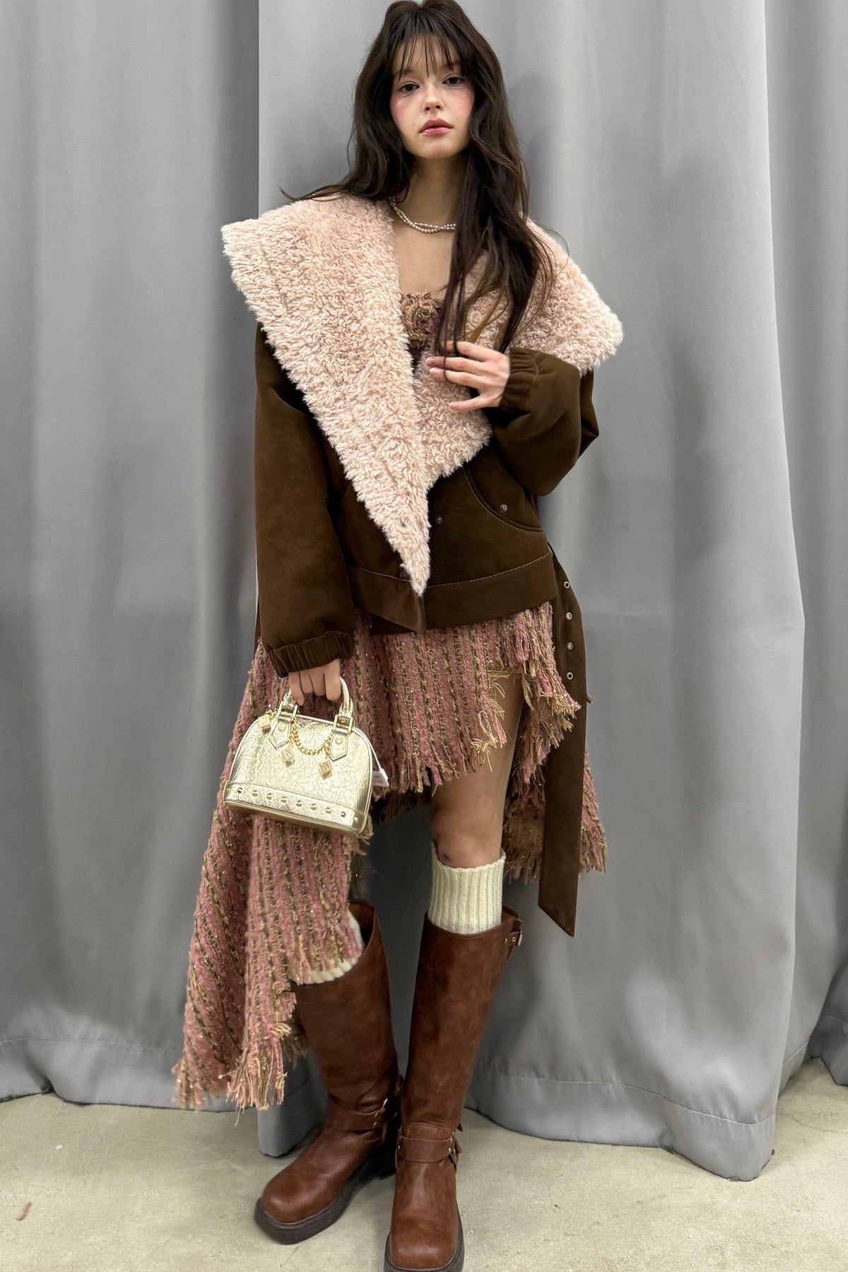 Suede Pink Fur Collar Jacket