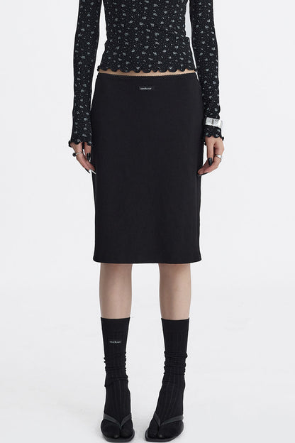 Lace Trim Knit Midi Skirt