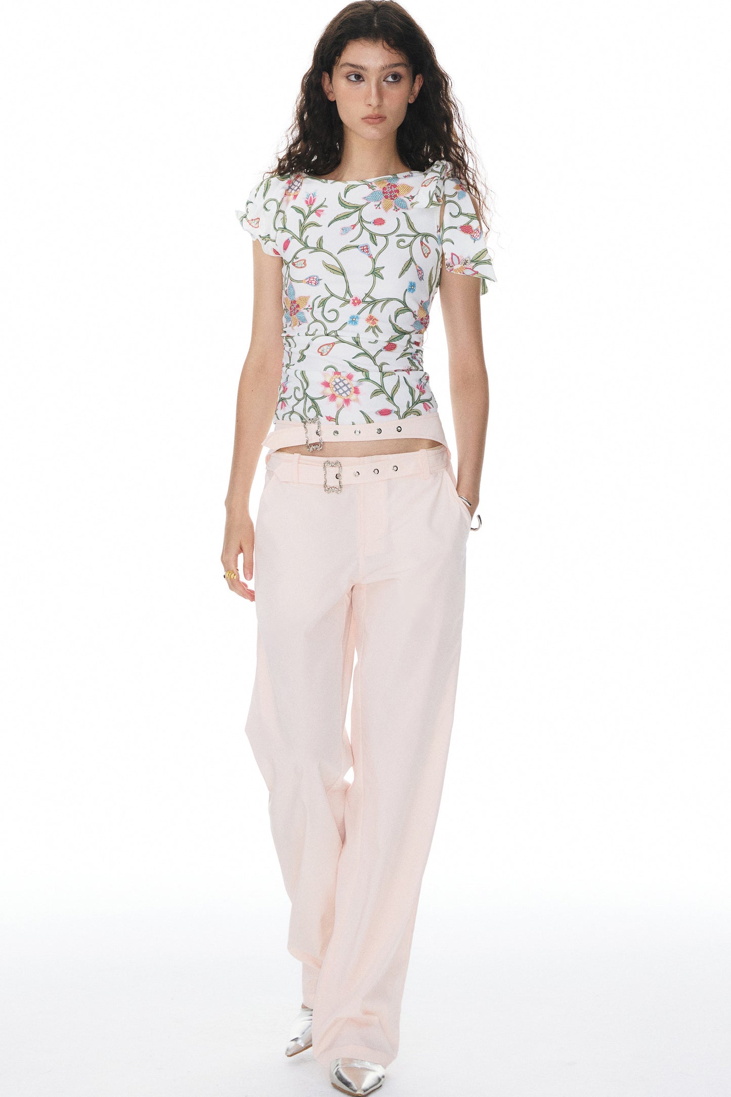 Pink Double Waistband Low-Waist Pants