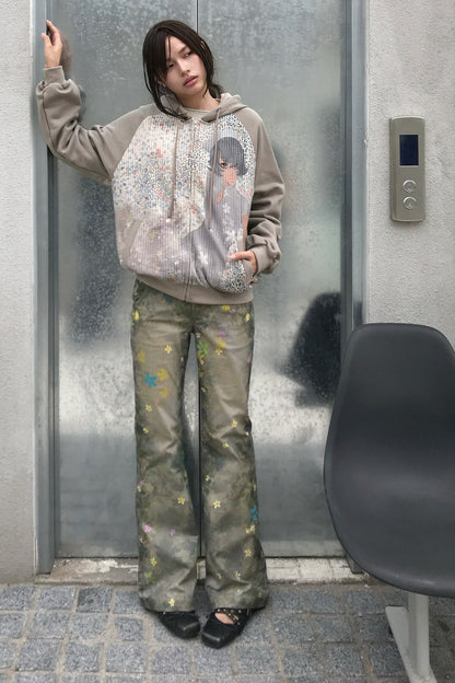 Colorful Floral Plant Print Flared Pants