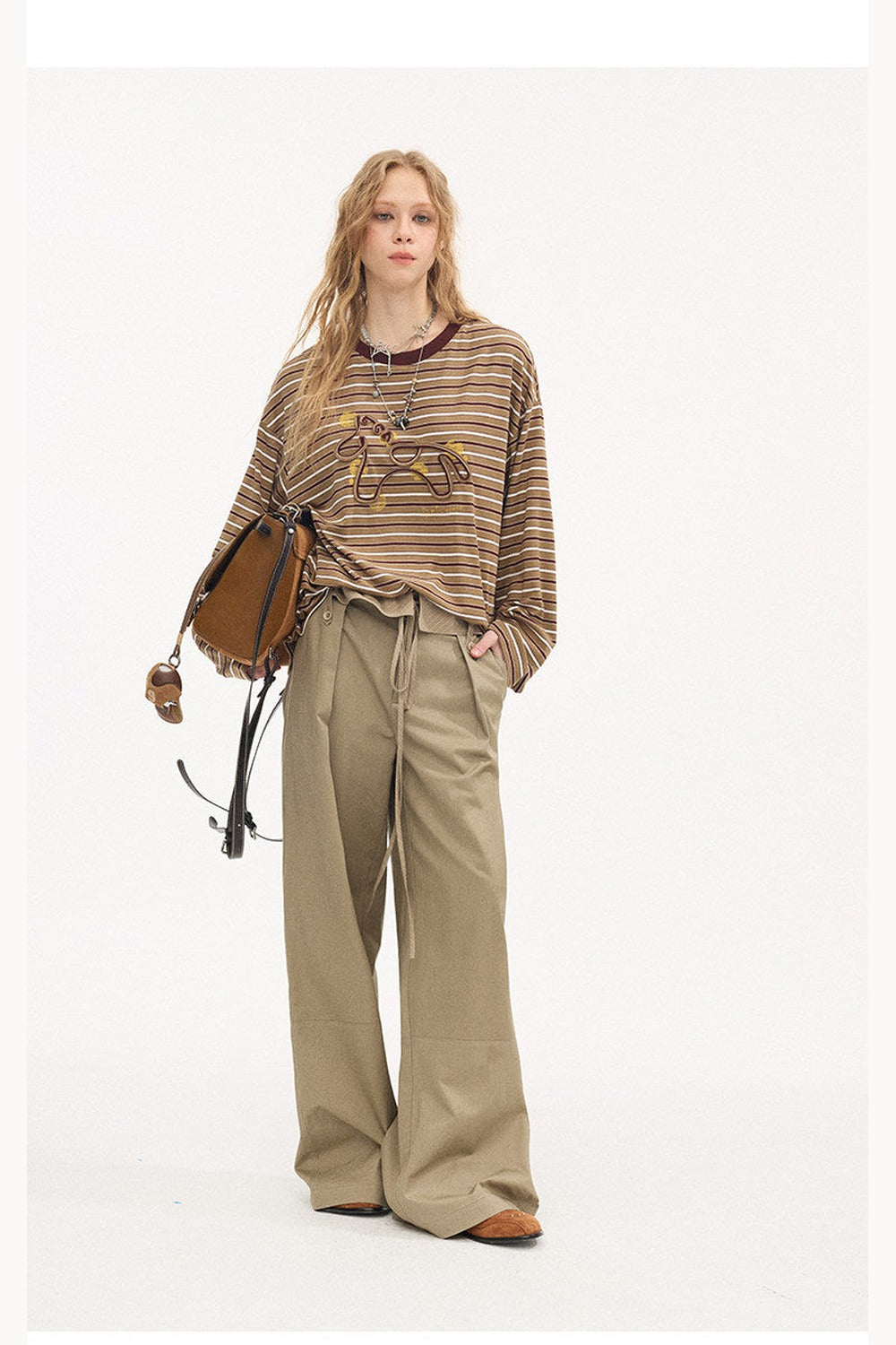 Striped Patchwork Straight-Leg Pants
