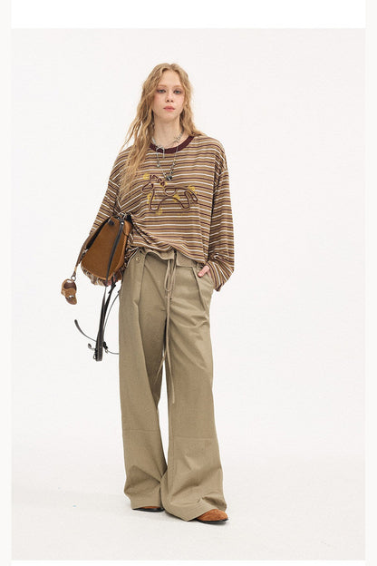 Striped Patchwork Straight-Leg Pants