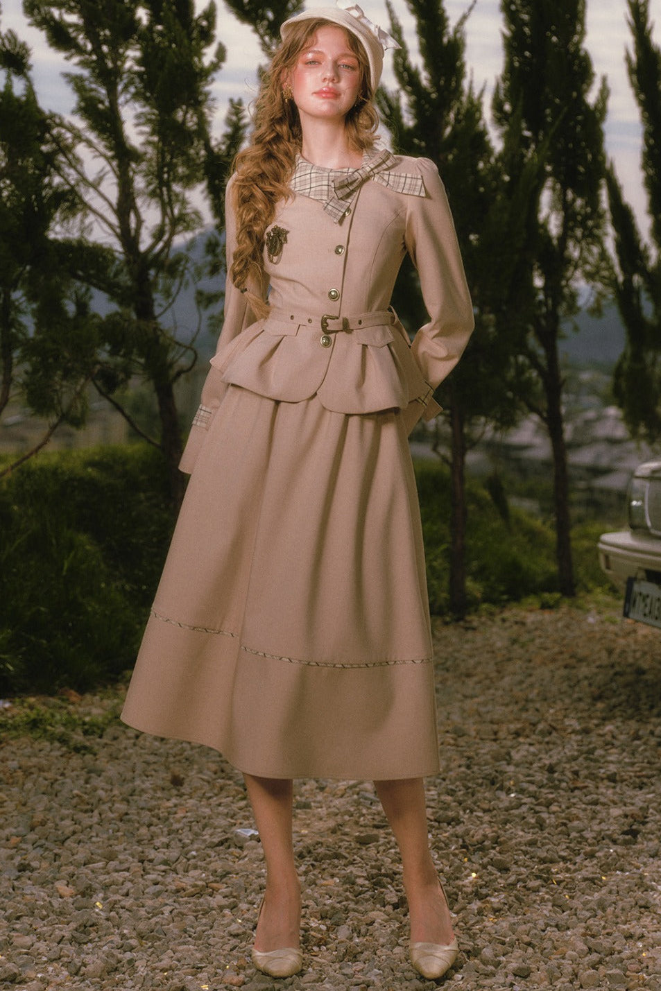 Khaki Trench Coat and Skirt Set-Up