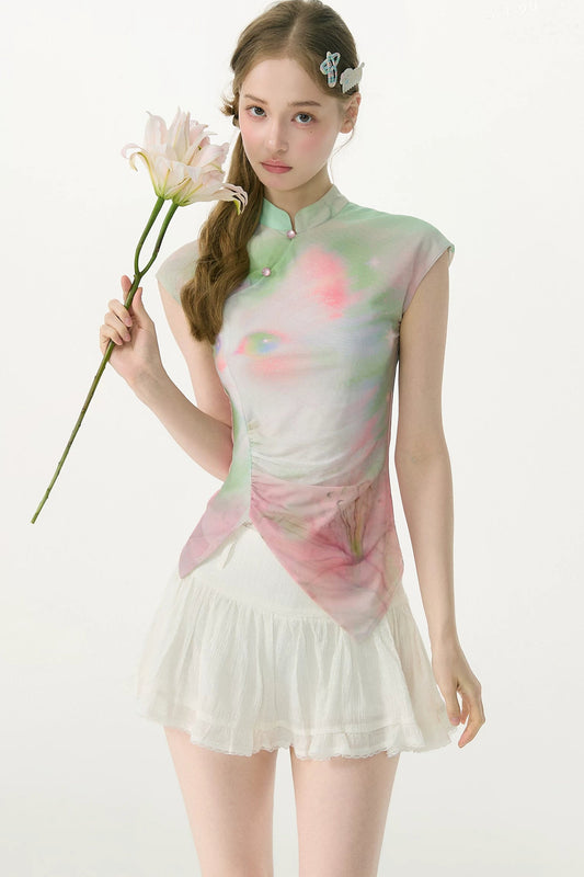 Gradient Mesh Cat Print T-Shirt
