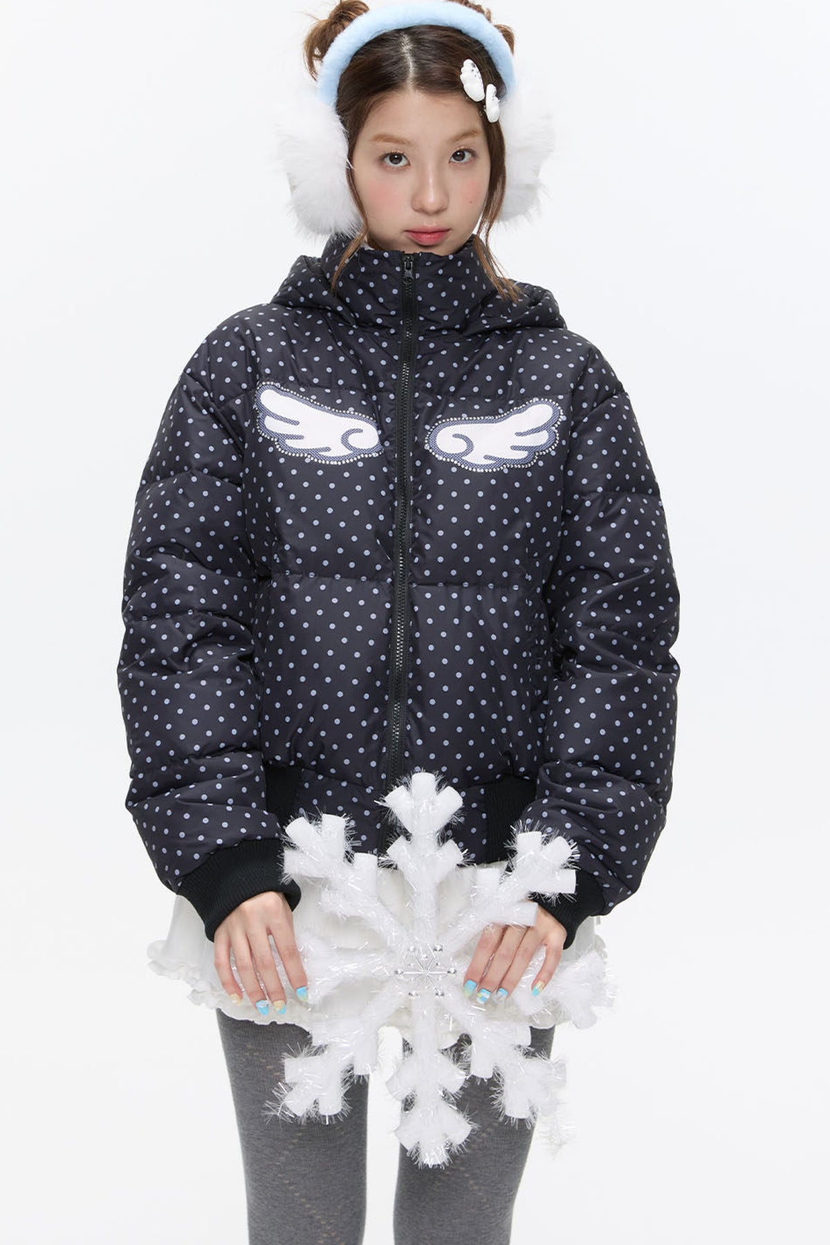 Hooded Polka Dot Down Jacket