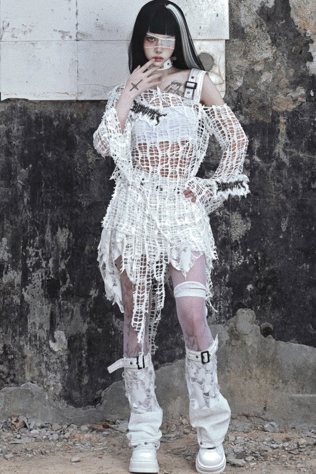 Haut punk en maille effet usé