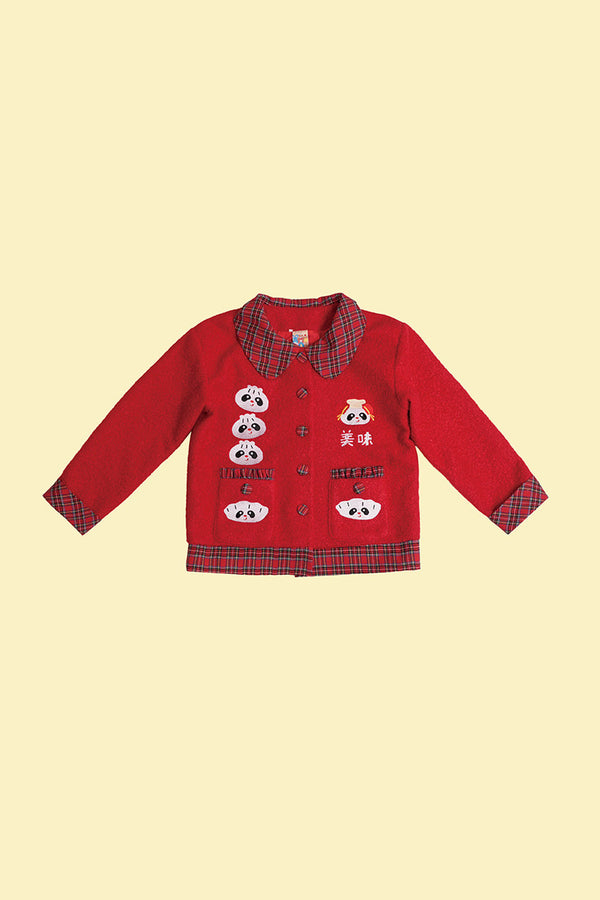 Two-Tone Panda Embroidered Wool Jacket
