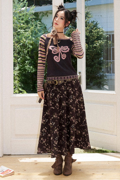 Butterfly Jacquard Striped Sweater