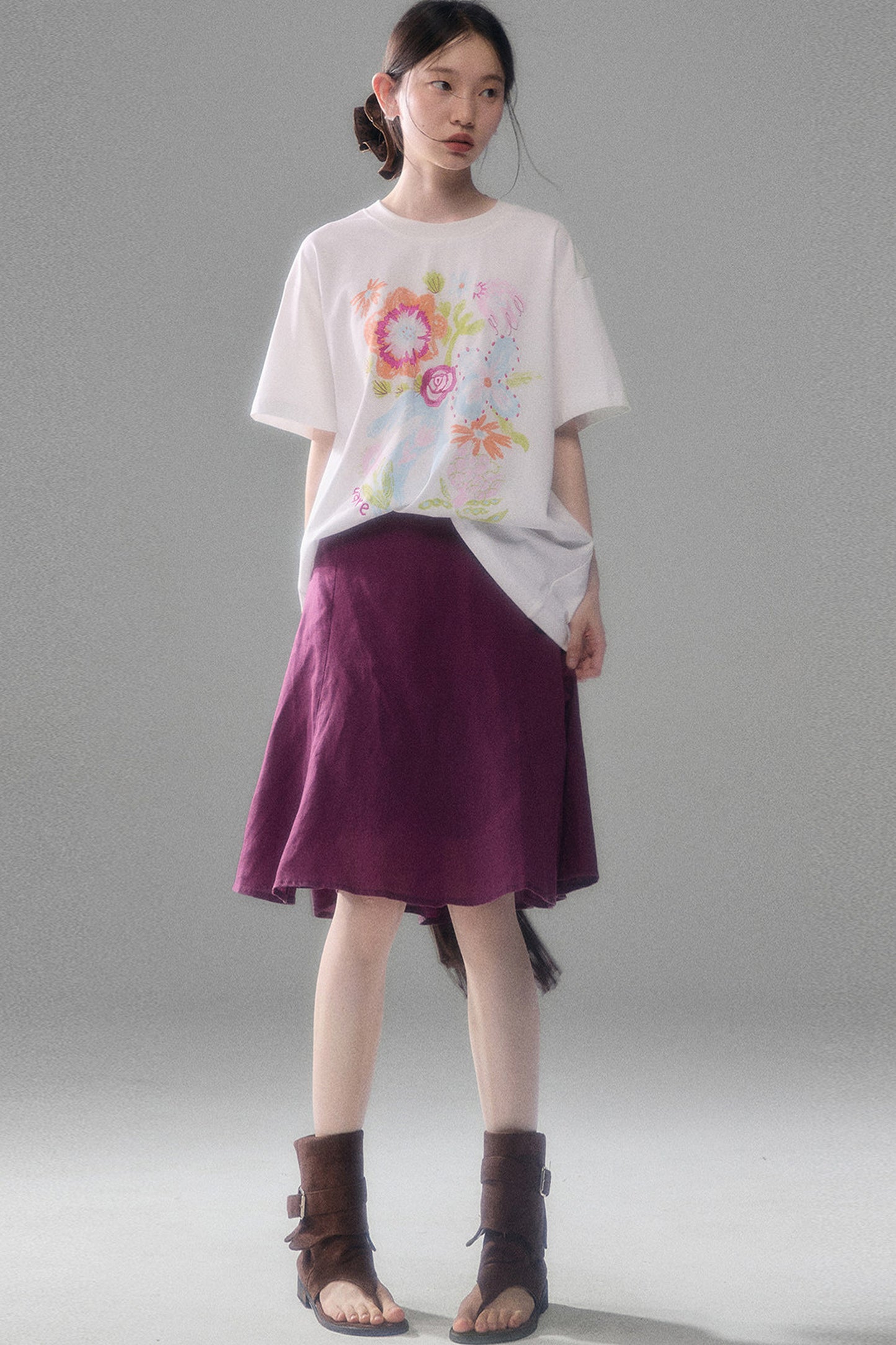 Hand-Painted Floral Bird Embroidered T-Shirt