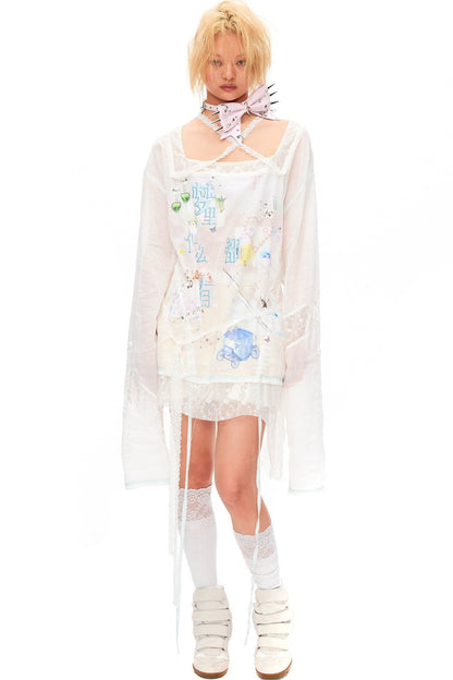 Lace Trim Drawstring Top