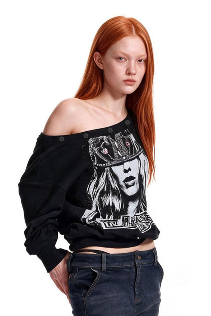 Punk Rhinestone Print Sweatshirt