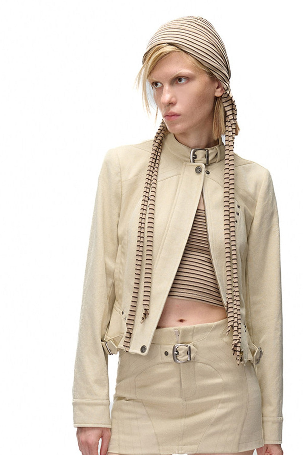Storm Rider Washed Khaki PU Patchwork Jacket