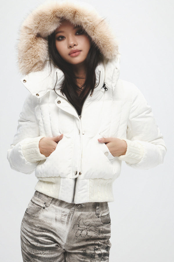Short Fur Hooded Down Jacket