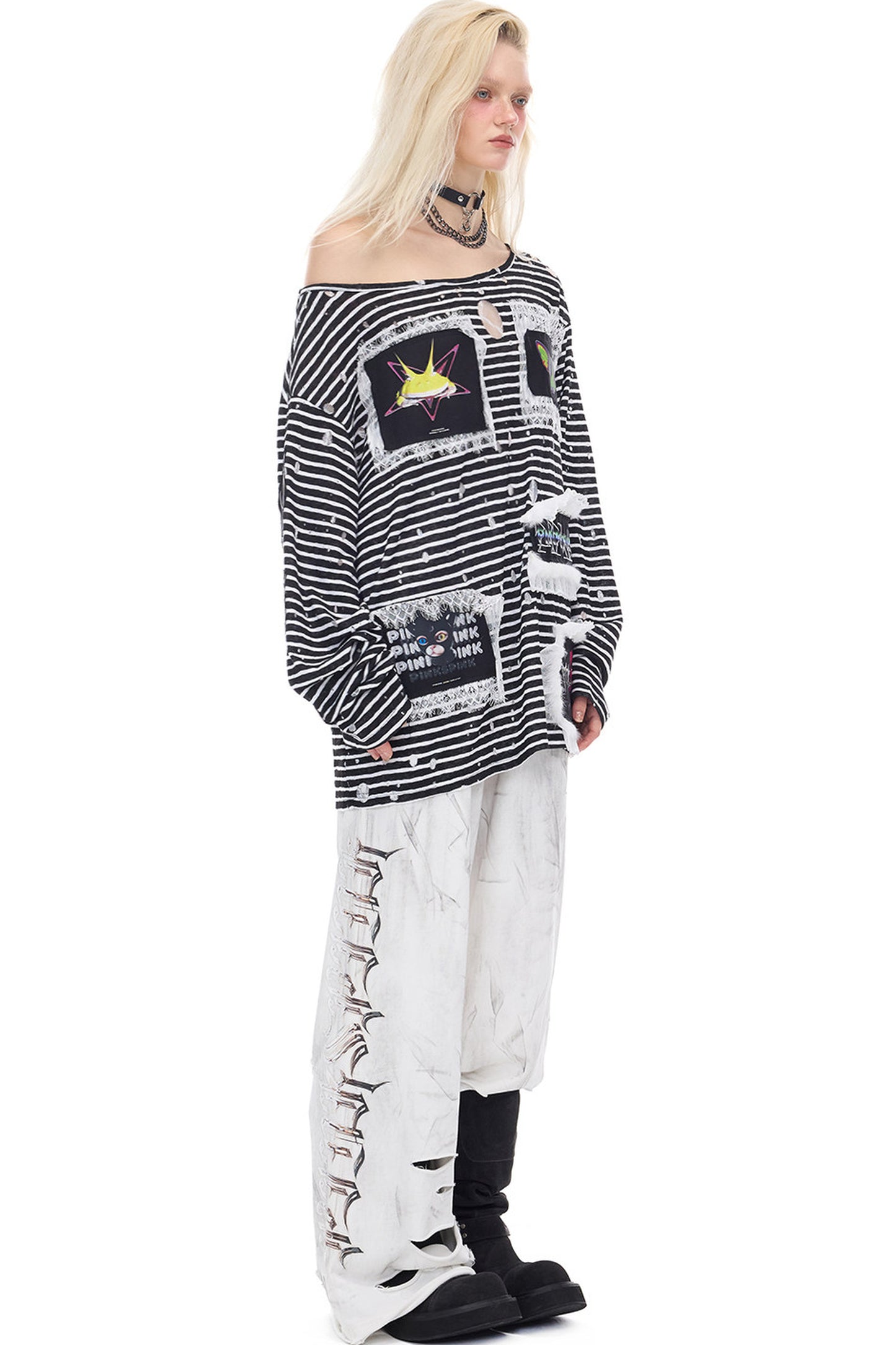 Rock Frog Striped Lace Trim T-Shirt