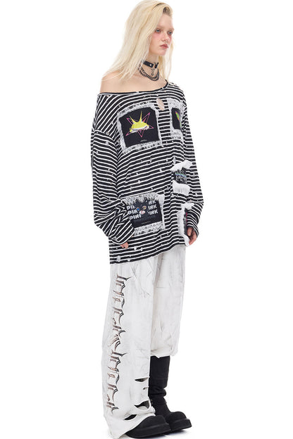 Rock Frog Striped Lace Trim T-Shirt
