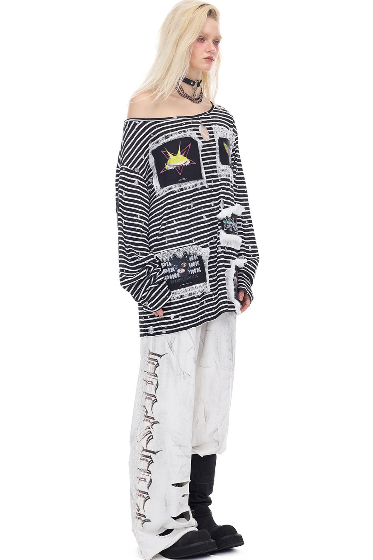 Irregular Ripped Coated Flared Sweatpants