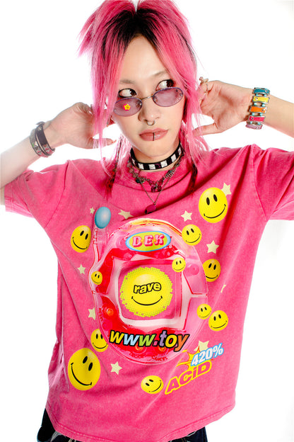 Blusa rosa Barbie Y2K dopamina effetto tintura annodata