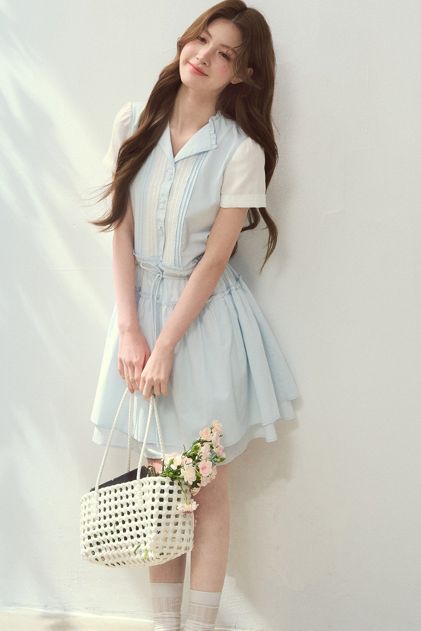 Sea Salt Blue Lyocell Layered Shirt Dress