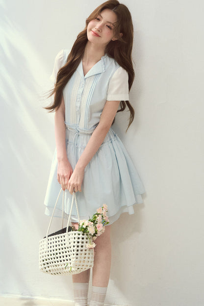 Sea Salt Blue Lyocell Layered Shirt Dress