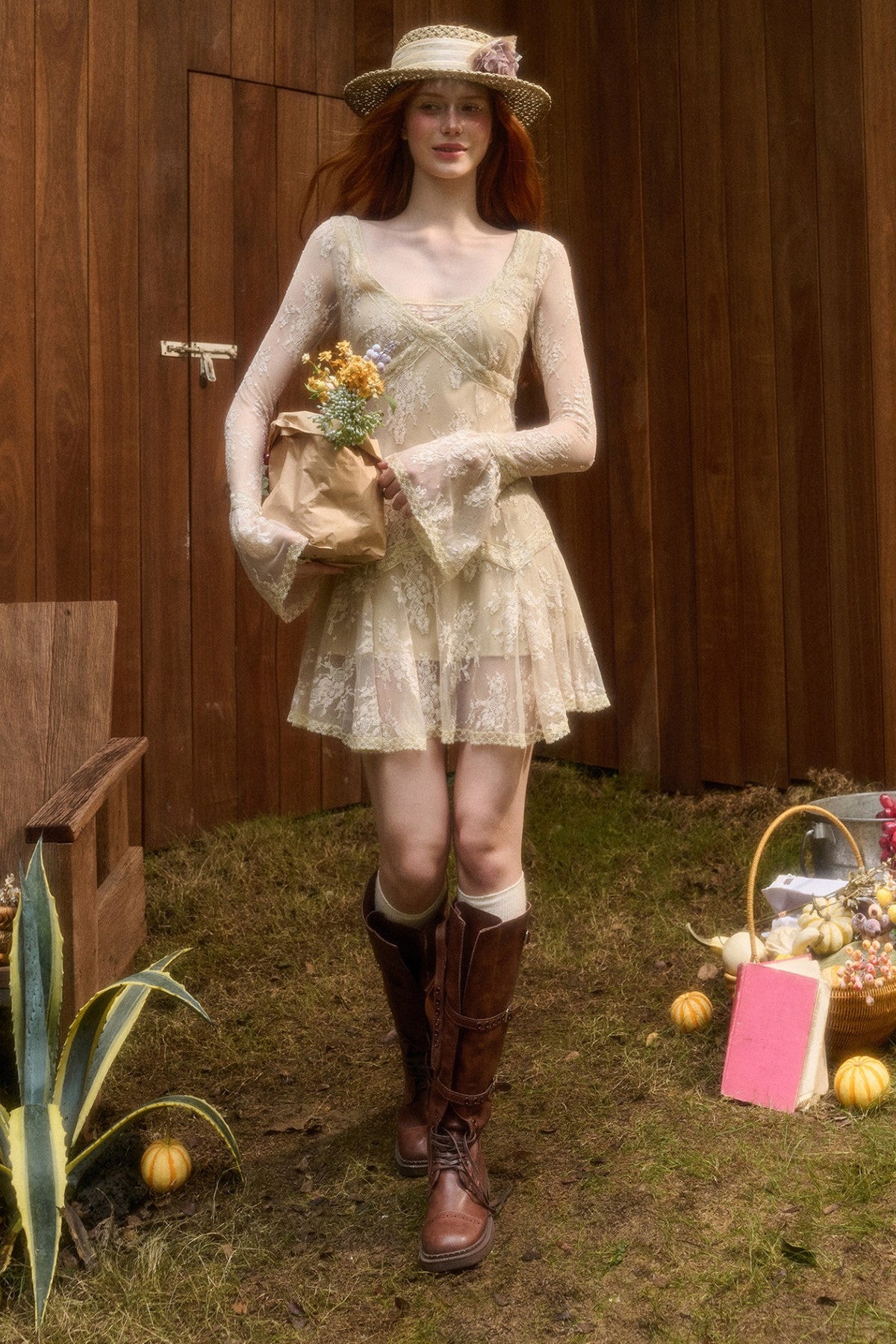 3D Vine Relief Cotton Lace Dress