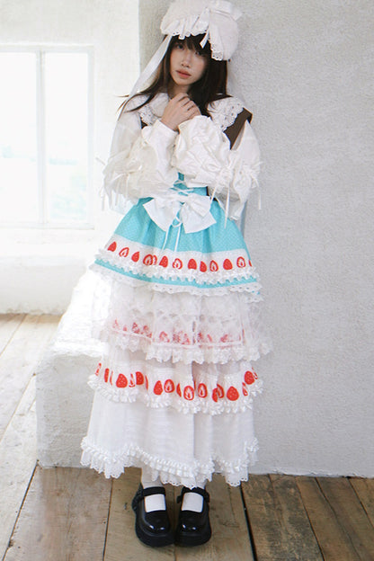 Strawberry Print Lace Tiered Skirt