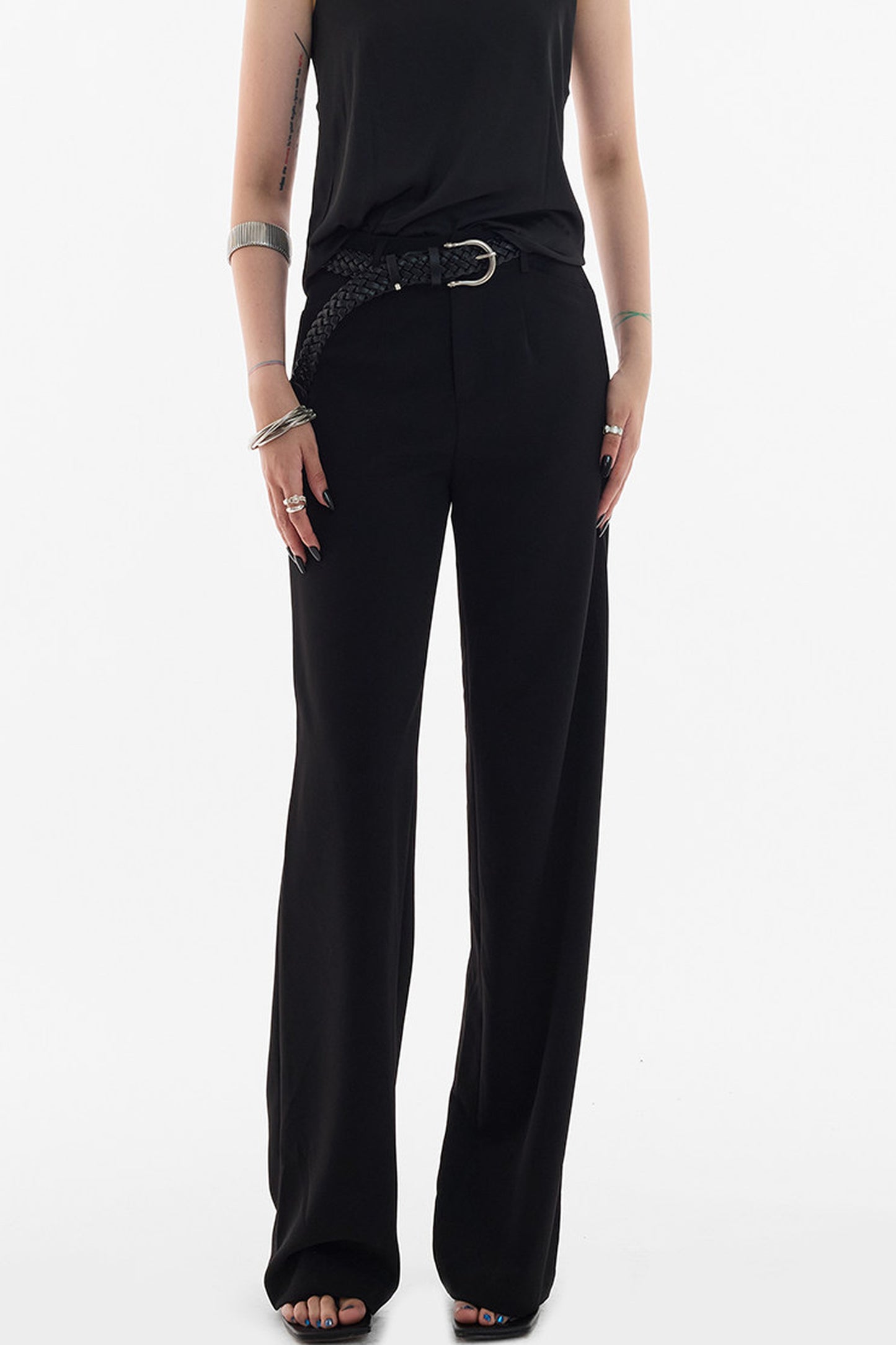 Straight-Leg Floor-Length Suit Pants