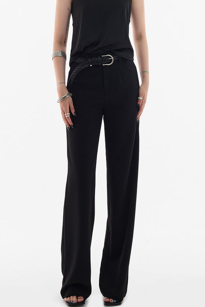 Straight-Leg Floor-Length Suit Pants