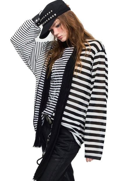 Loose Vintage Striped Long-Sleeve Tencel T-shirt