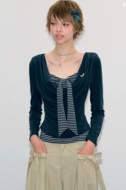 Haut en tricot rayé gris bleu