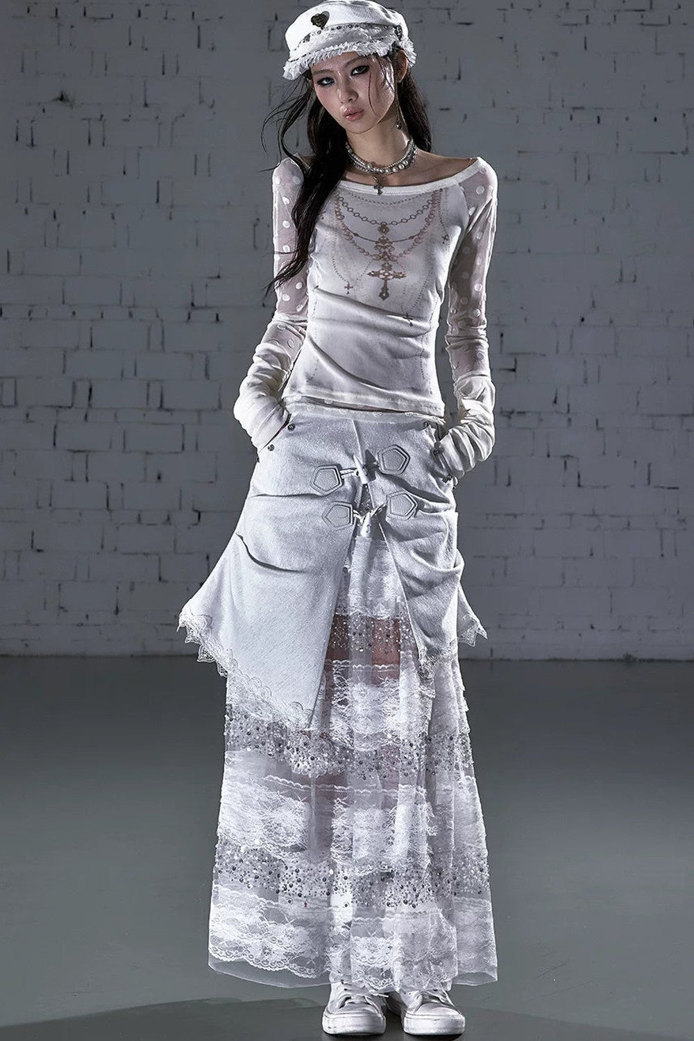 Baroque Flocked Wing Embroidered Blouse