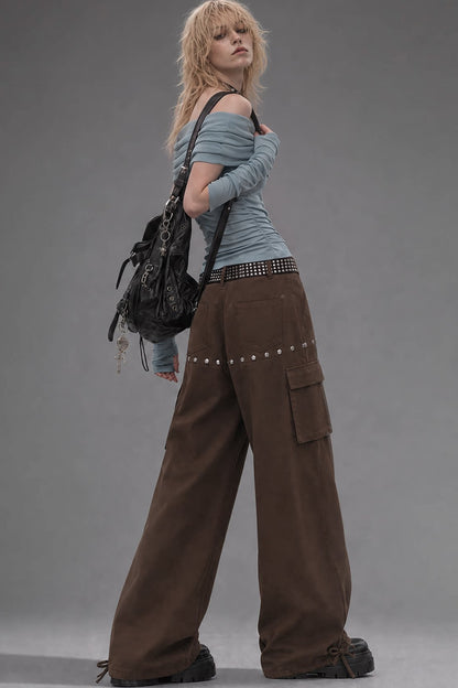 Off-Shoulder Pleated Knit Top