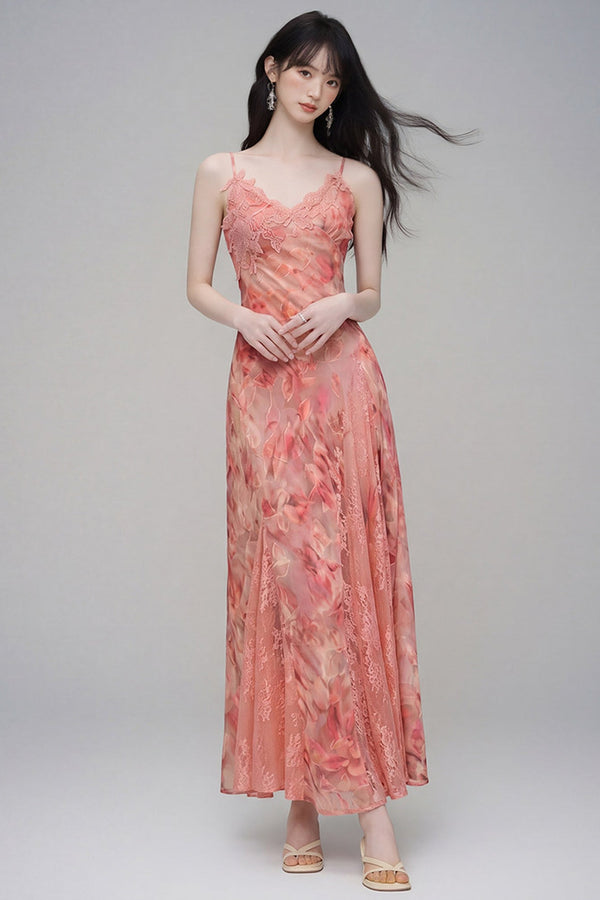 Floral Lace Spaghetti Strap Dress and Cardigan Set-Up