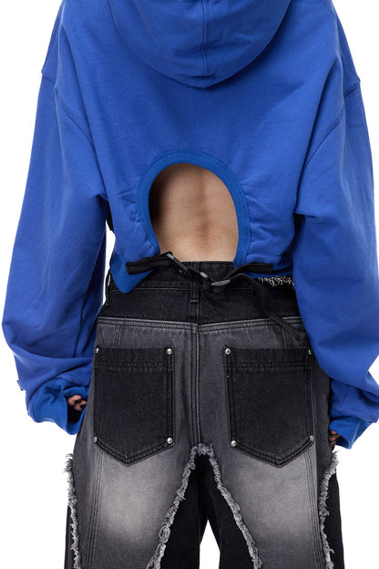 Thorn Print Open Back Cropped Hoodie