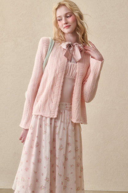 Soft Wool Ribbon Knit Cardigan